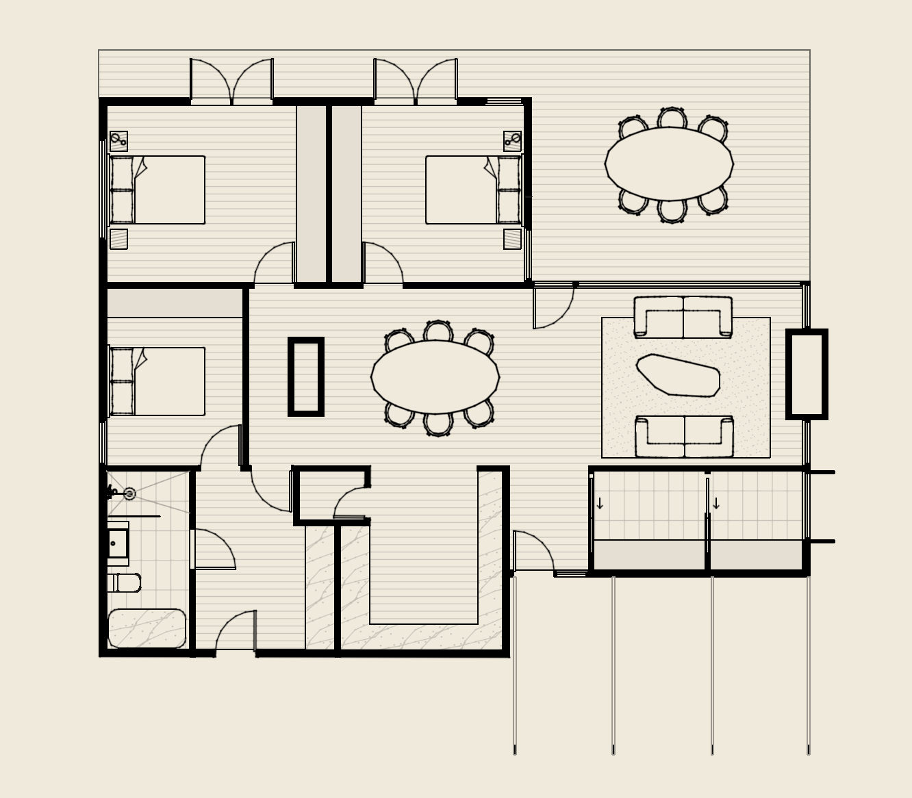 A to-scale floor plan drawn by FTLO Design for the Mid-Century House