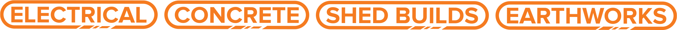 Sign displaying types of construction projects: electrical, concrete, shed builds, earthworks.