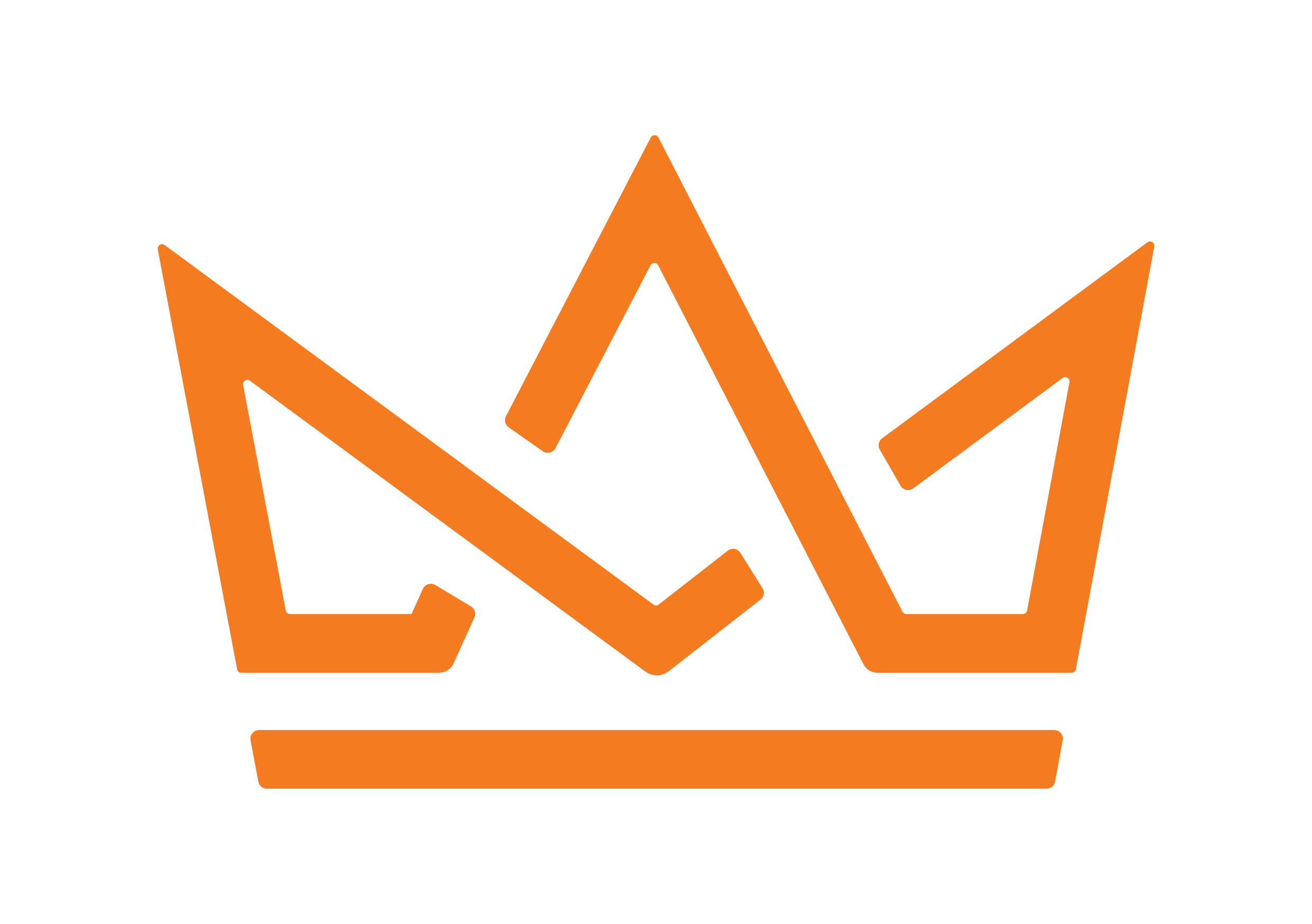 Stylized orange crown logo on black background.