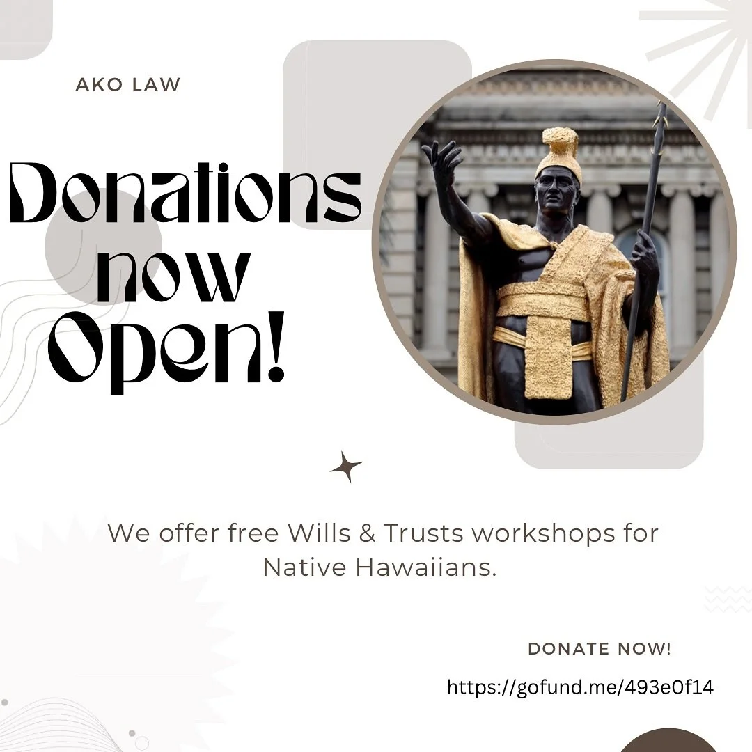 Donations are now OPEN!! ✨ We are starting up our FREE Wills and Trusts workshops soon and are stoked to serve our community. Details to come ⌛️ 

#hawaii #hawaiianownedsmallbusiness #hawaiistagram #hawaiilife #hawaiian #donations #free #kanaka #kana