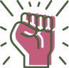 Pink clenched fist with a smiley face symbol.