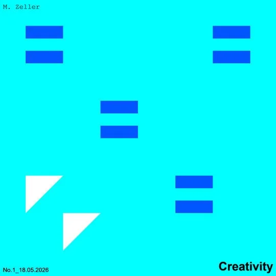 Grafik mit blauen und weißen geometrischen Formen auf einem hellblauen Hintergrund, mit Text in der oberen linken Ecke und unteren linken Ecke.