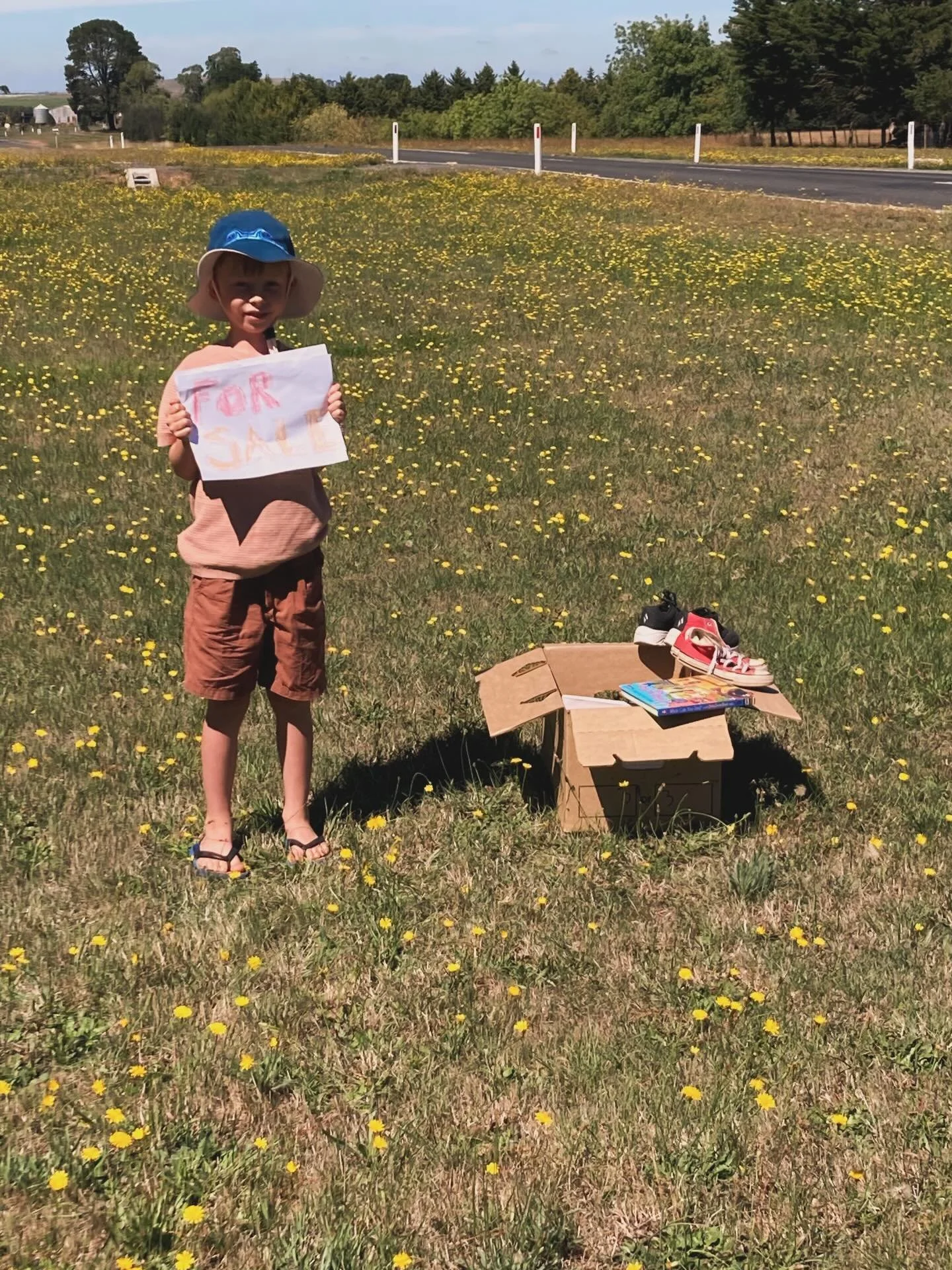 Oaky has decided to sell some shoes and books and a cardboard toy he made. No bites yet 😂