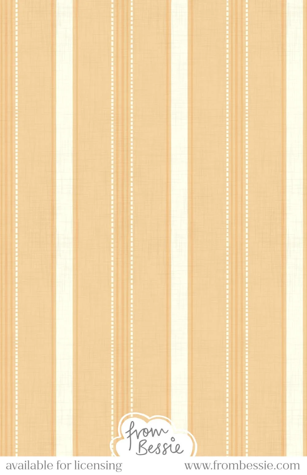 A linen textured, minimalist seamless pattern with hand drawn ticking stripes. Alternative thick stripe with 3 thinner stripes, in vertical orientation. In peach orange and white. Designed by Bessie Ng.