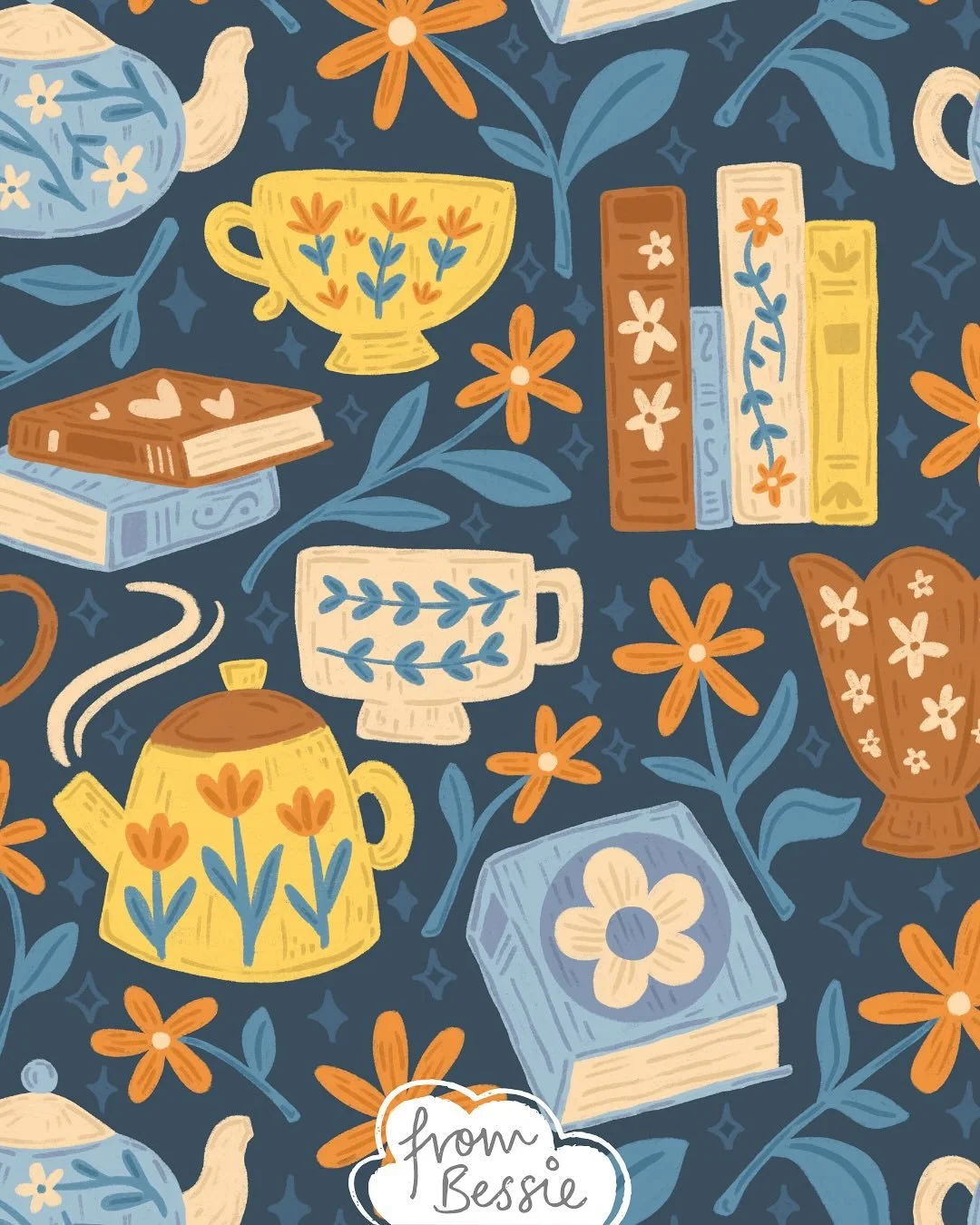 Bookworms unite! 🤓📚 I just love curling up with a cup of tea and a good book! Except I&rsquo;ve been spending all my days playing Silksong so there&rsquo;s that lately&hellip; 😂

Cozy book nook pattern available for art licensing! Spoonflower ID: 