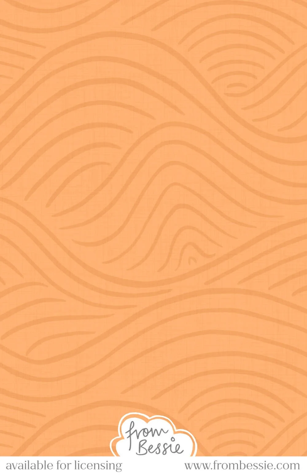 Abstract wave pattern composed of thin, even pencil strokes forming irregular hill-shapes on a linen texture. Orange color scheme. Designed by Bessie Ng.