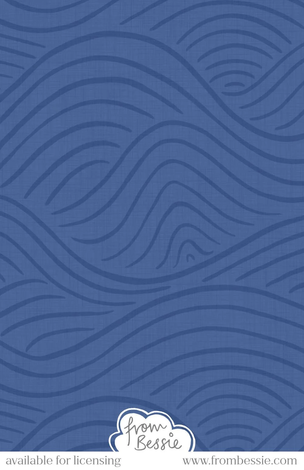 Abstract wave pattern composed of thin, even pencil strokes forming irregular hill-shapes on a linen texture. Navy blue color scheme. Designed by Bessie Ng.