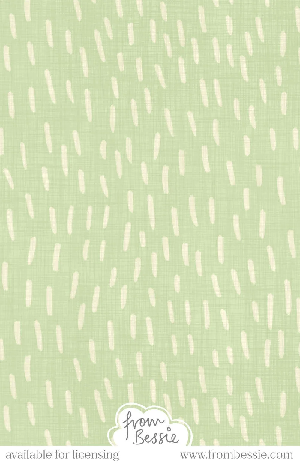 An abstract pattern with rough white vertical pencil strokes on a sage green background, and an overlaying rough linen texture. Designed by Bessie Ng