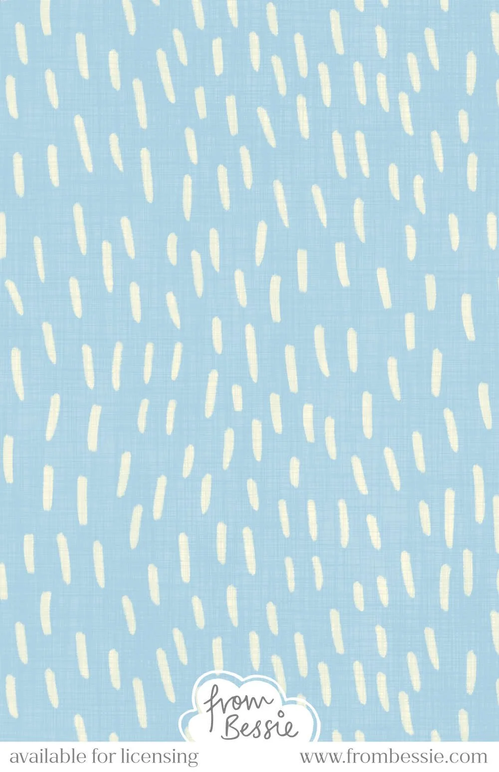An abstract pattern with rough white vertical pencil strokes on a pastel blue background, and an overlaying rough linen texture. Designed by Bessie Ng
