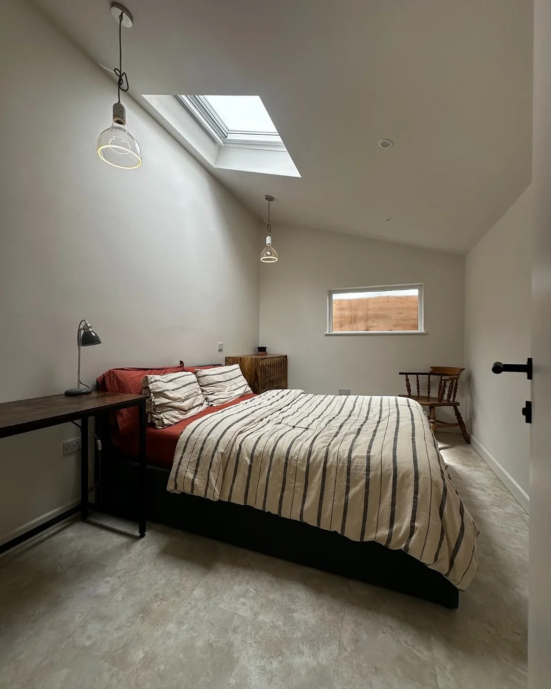 We explored the idea of keeping existing tie beams during this garage conversion.&hellip; (swipe to see). 
Instead, by adding a pent roof, the increased height results in a feeling of grandeur. Airy environments create a serene and uncluttered atmos