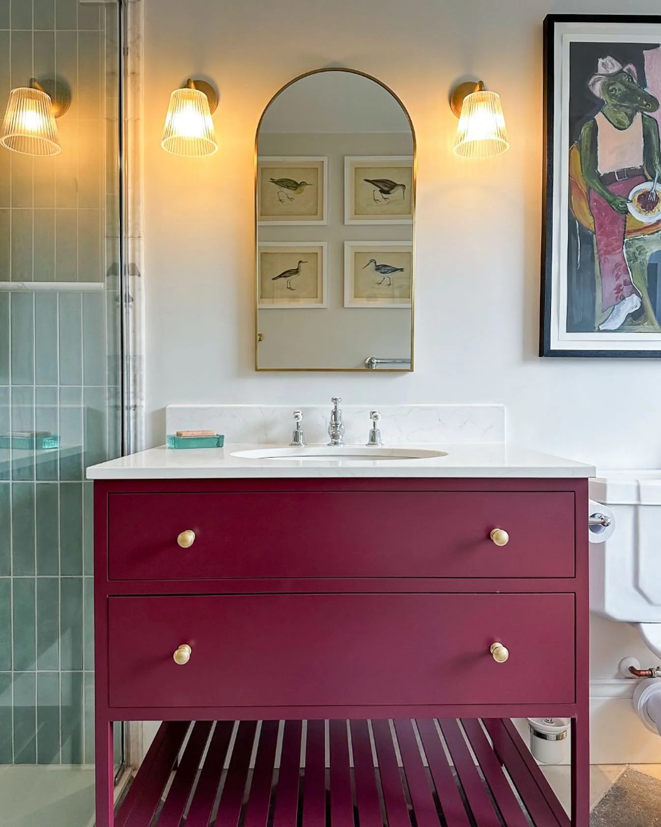 This spacious vanity, paired with an in-wall mirrored cabinet and soft-glow wall sconces, brings both function and refinement to the room. Among the carefully chosen artwork and fixtures, it&rsquo;s a standout feature in this Worthing renovation.

#C