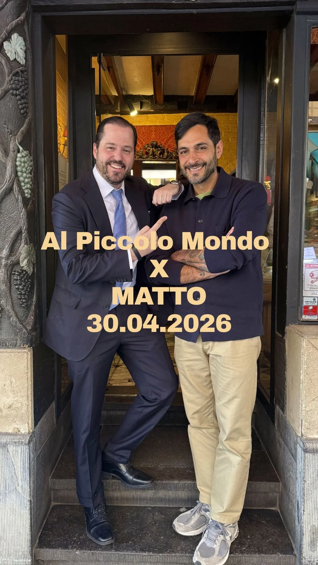 MATTO ✕ AL PICCOLO MONDO JEUDI 30 AVRIL
Une collab de cœur entre deux héritages italiens.
Tradition vs bistronomie.
Classiques réinterprétés, le temps d’une soirée unique.
Places limitées.