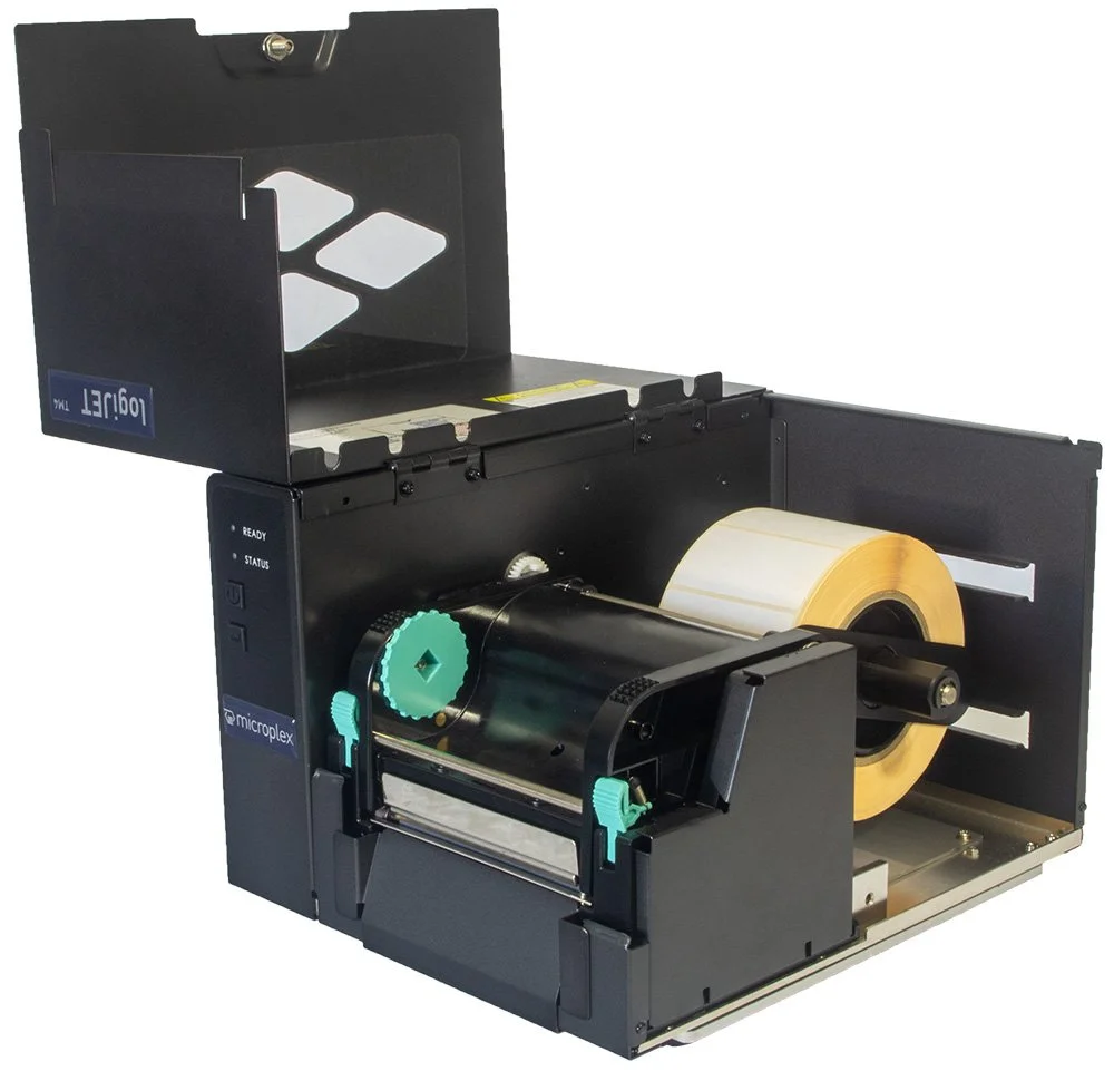 Microplex TM4 Industrial printer with the cover open.   This is used for forklift trucks and mobile workstations.