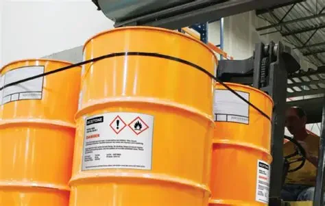 Durable GHS Labels on container drum printed by logiJET TC8