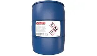 Plastic drum with a Microplex GHS Label on it.