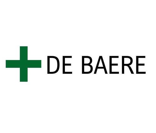 A logo with a green cross followed by the text 'DE BAERE' in black.