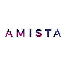 The word 'AMISTA' displayed with a stylized font and color gradient against a white background.