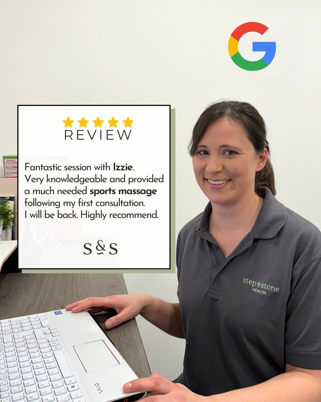Thanks for leaving us a Google review after your appointment. As a small business, having your reviews available for others to see really helps get the word out about us. 
Another lovely review for Izzie, we really appreciate it. 

#stepandstonehealt