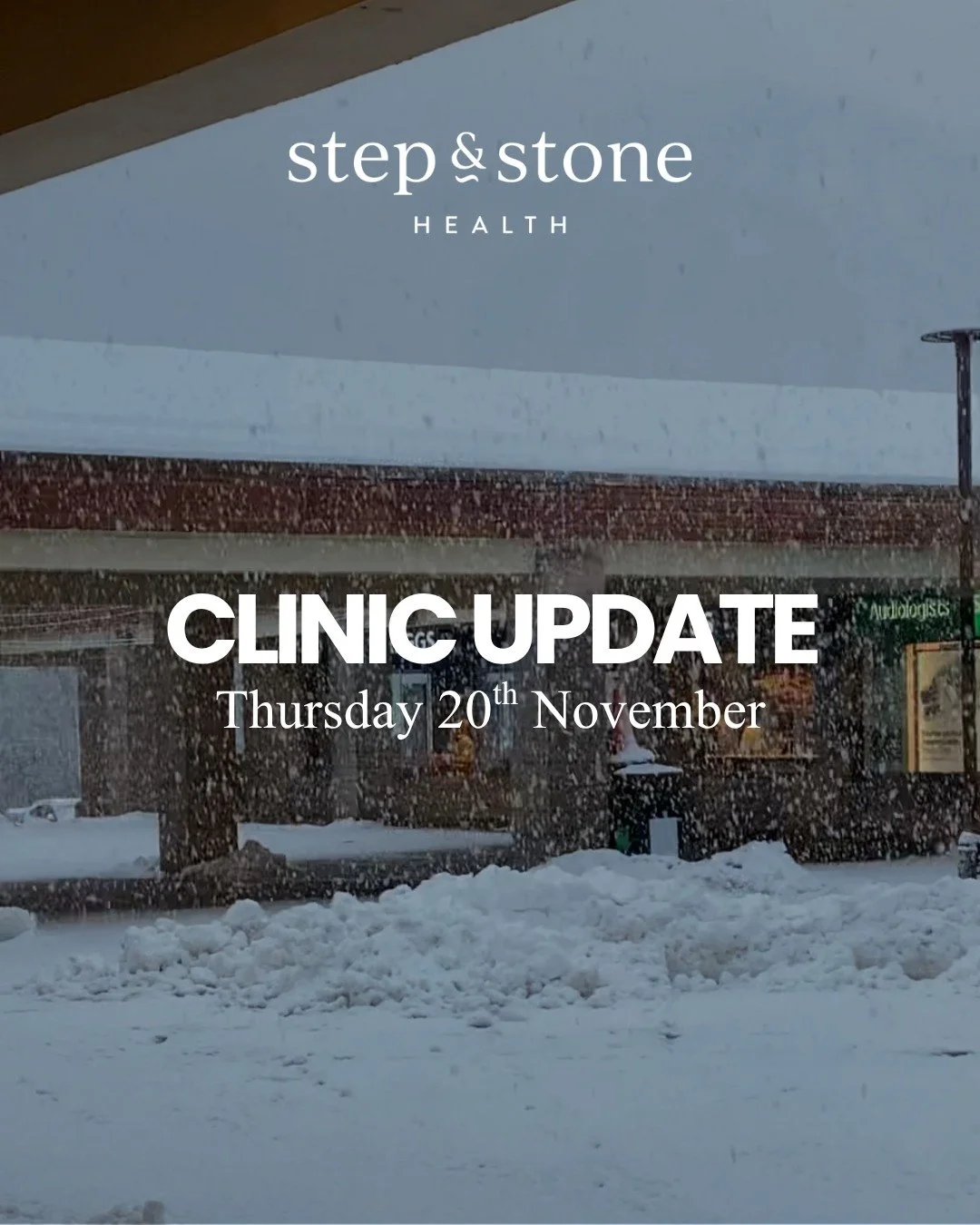 📣Snow Day Update from Step &amp; Stone Health

After checking in with our team across the city and shire (and watching the snow pile up at record speed), we&rsquo;ve made the decision to close the clinic this morning for everyone&rsquo;s safety.

Al