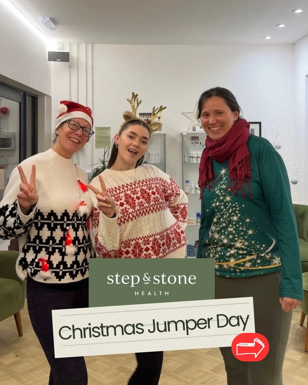 Christmas Jumper Day at Step and Stone Health💚

Today was one of those wonderfully busy December Thursdays where everyone was in&hellip; just never at the same time!

We tried to grab a full team photo between treatments but the timing wasn&rsquo;t 