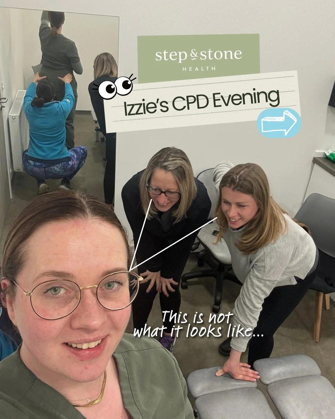 It might look like everyone&rsquo;s very interested in Amy&hellip; but we promise this is serious learning.

Our latest #stepandstoneteam CPD evening saw Izzie leading the team through hip &amp; pelvis assessment following her recent specialist train