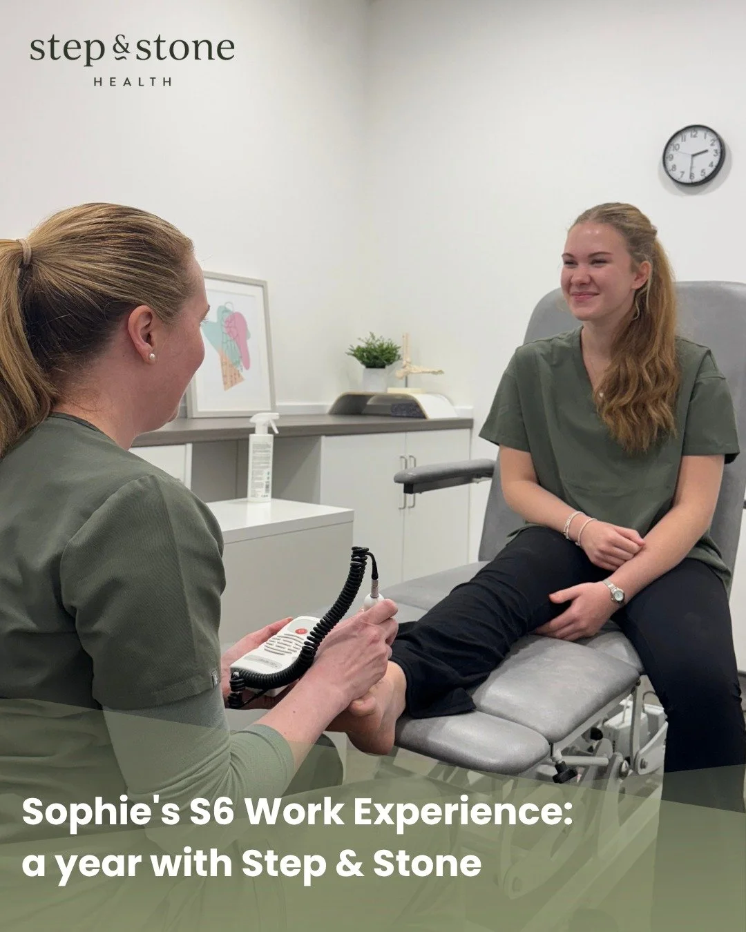 📰 Sophie's Work Experience: a year with Step &amp; Stone

Sophie joined us for her S6 work experience torn between physiotherapy and podiatry.

She leaves for university this autumn to study... we'll let you read to find out (hint: Amy is over the m