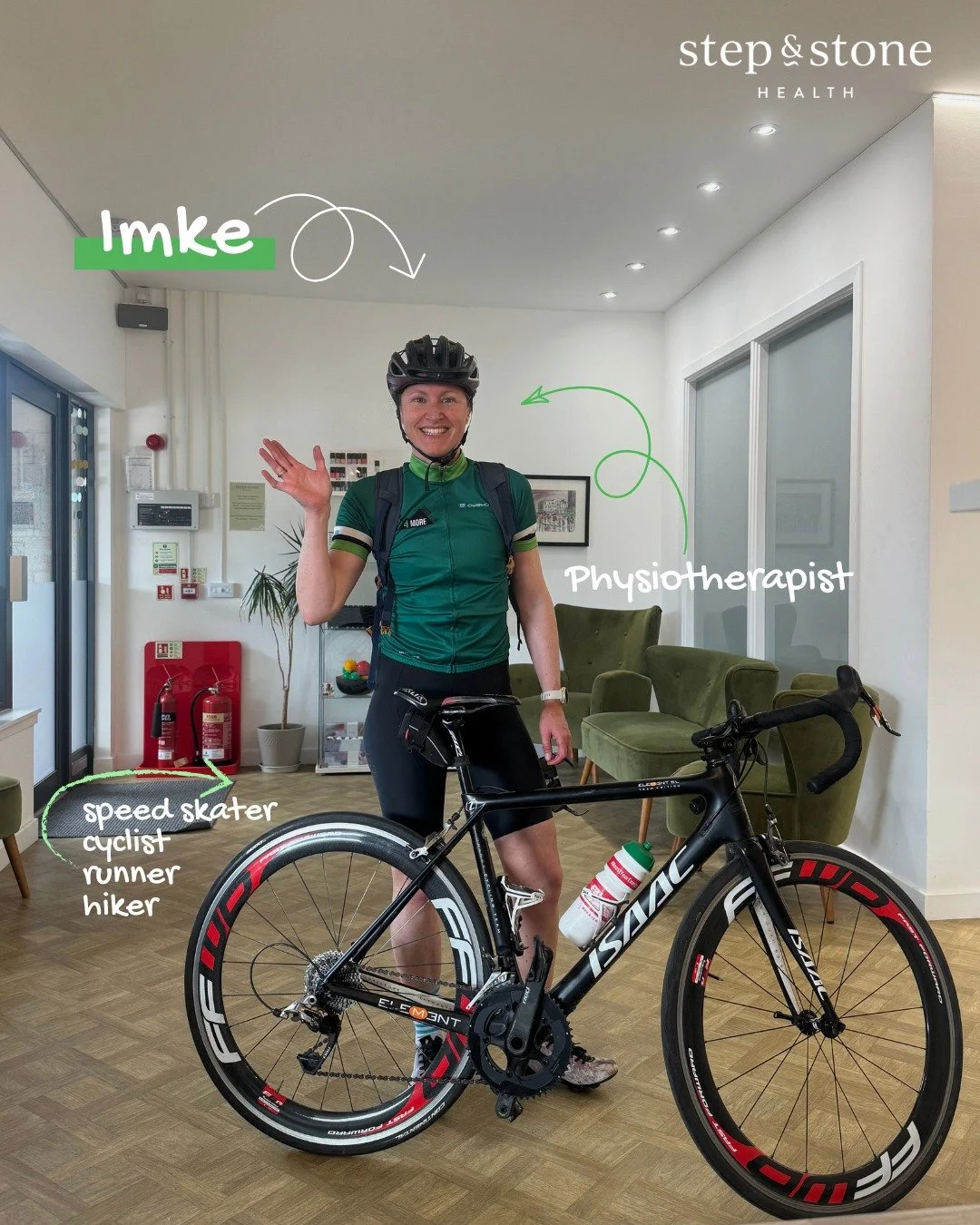 Cycling season is in full swing! 📸Imke arriving to clinic on her bike. 

With a lot of local cycling events happening at this time of year, we&rsquo;re seeing plenty of patients ramping up their training and spending more time on the bike in prepara