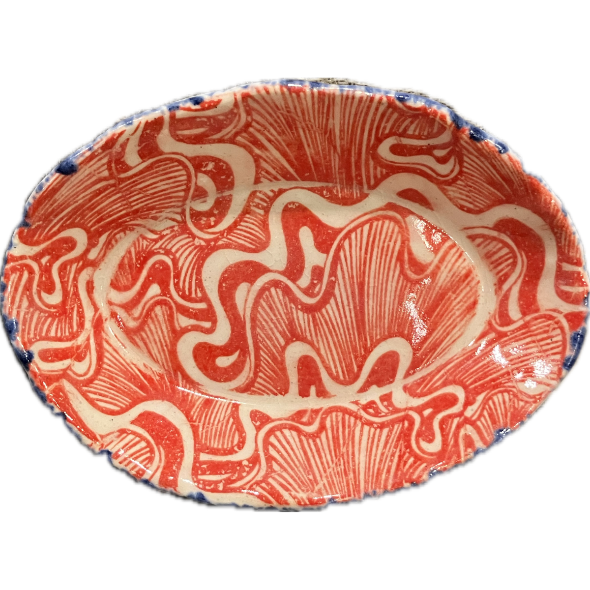 Red Squiggle Blue Splatter Dish
