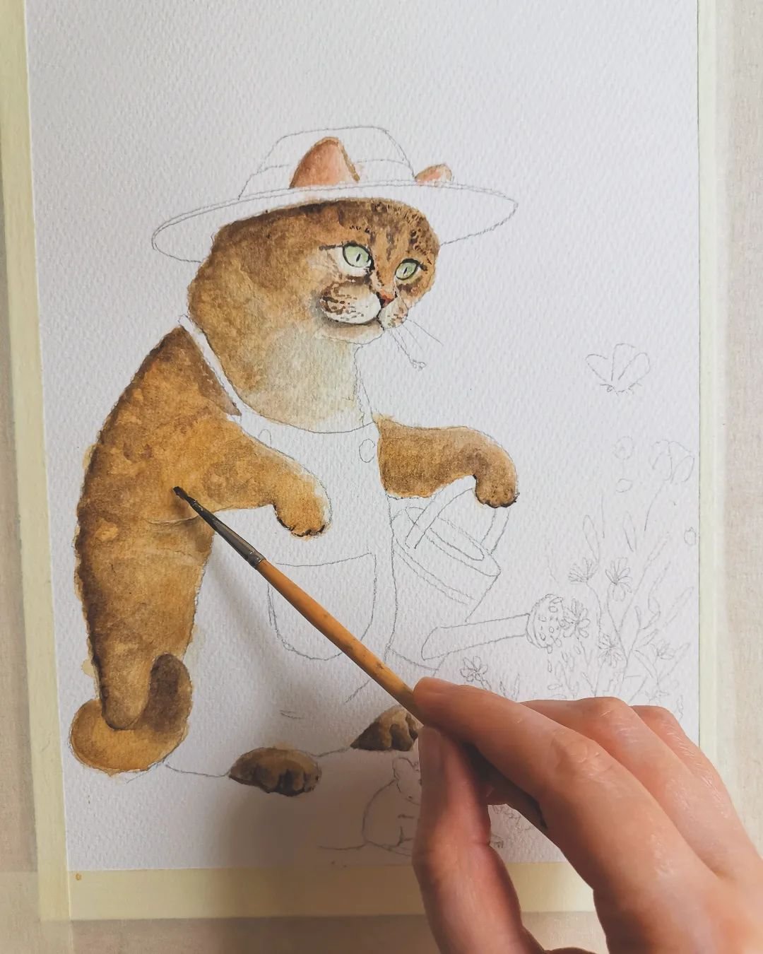 Eine kleine G&auml;rtnerkatze in Arbeit. Sp&auml;ter poste ich nochmal das gesamte Werk. Aber schon im malerischen Prozess wirkt die kleine Miez unglaublich magisch. 🌱🌼

#thepaperycats #painting #art #illustration #illustragram #cat #katzenkunst #d