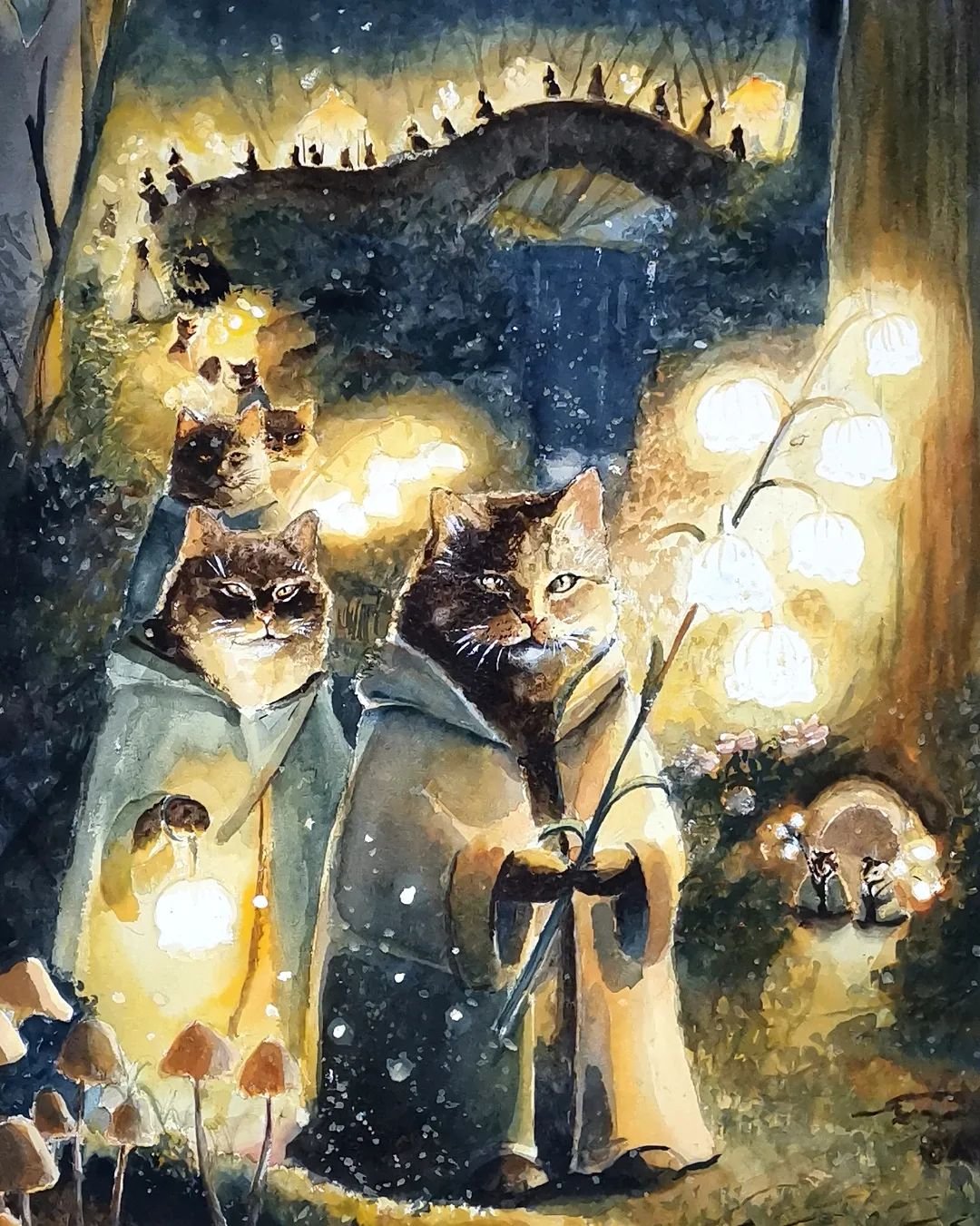 Das Lichterfest der Waldkatzen - Anfang Mai Streifen die Waldkatzen Abends durch die W&auml;lder und singen dabei kleine Lieder.🕯️Mit ihren Blumem-Laternen erhellen sie den Waldboden und helfen so, den kleinen Knospen und B&auml;umen zu wachsen. Des
