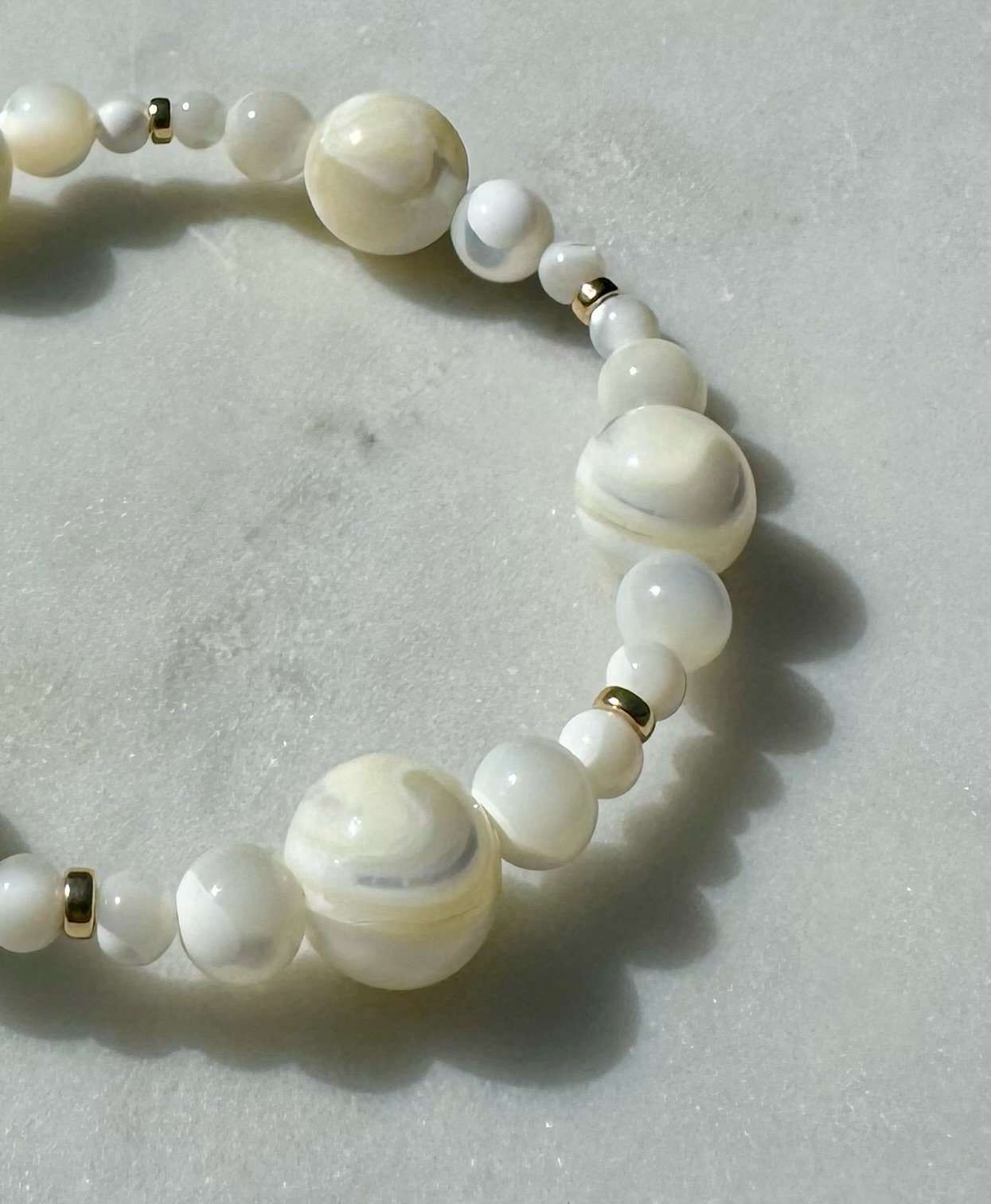 Emma Mother Of Pearl Bubble Beaded Toggle Bracelet Close Up.jpeg
