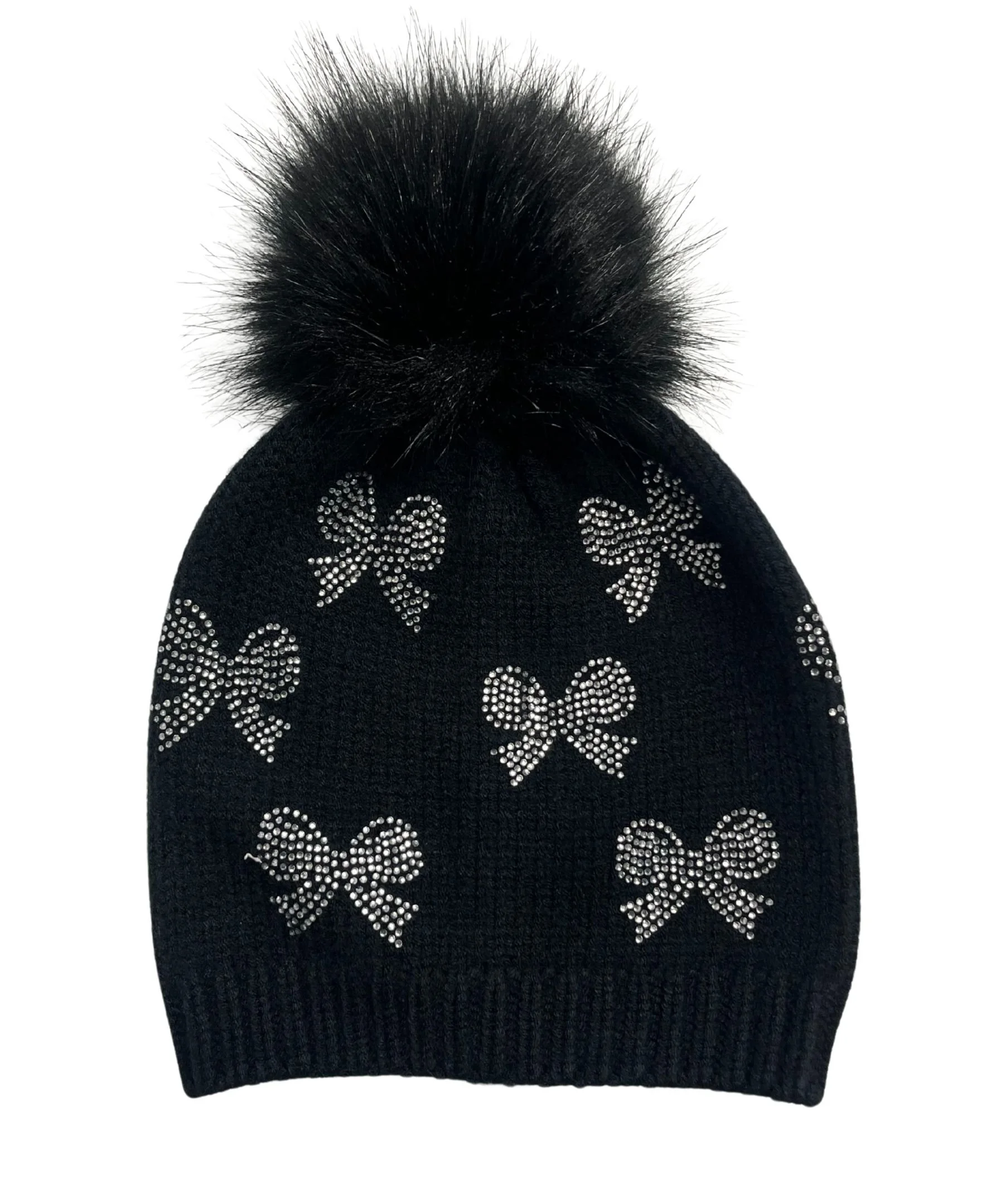 Ivory Bow Rhinestone Beanie