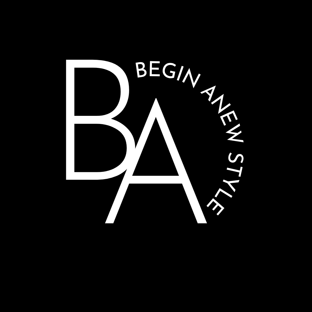 BEGIN ANEW STYLE logo featuring letters B and A while full company name makes a half circle on right side of BA letters