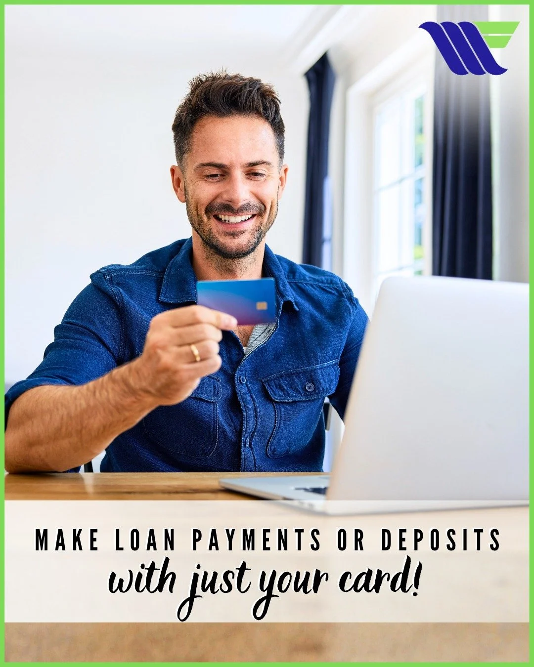 Got your card on you? That's all you need! 💳

Whether you're at home, on vacation, or out enjoying the summer, making a loan payment or deposit to your WFFCU Account is quick, simple, and 100% online. 💻☀️

No logins to remember or extra steps. Just