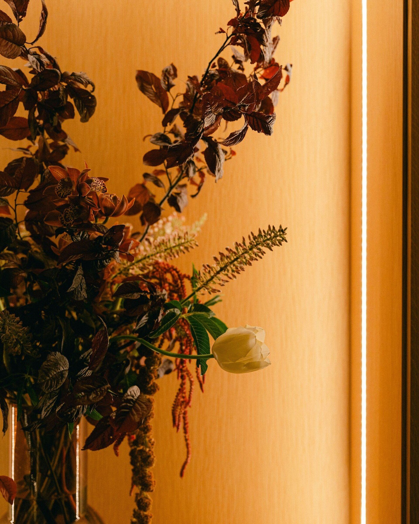 #WeddingWednesday: Statement pieces are one way to create memorable moments on your wedding day. For Greg and Kevin, we transformed an empty nook into a museum-worthy floral sculpture, filled with nods to their burgundy, orange, and lime green weddin