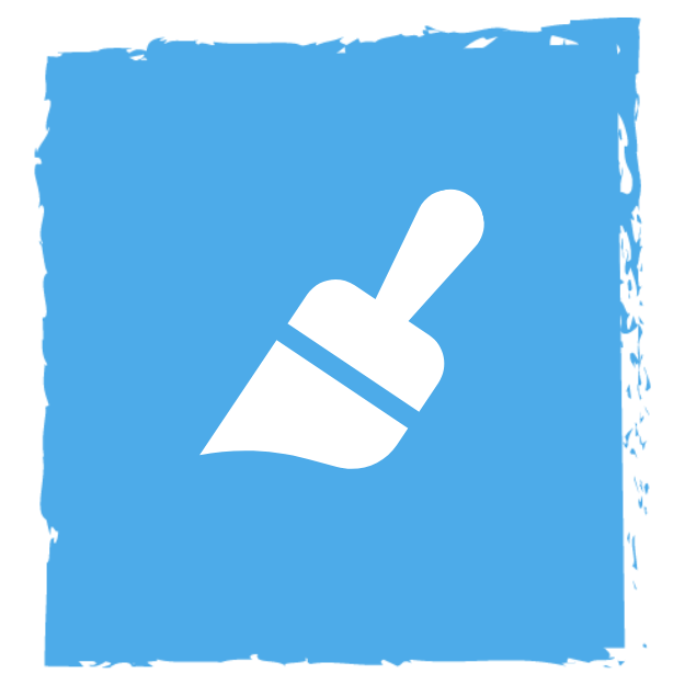 En hvit malerpensel på blå bakgrunn.