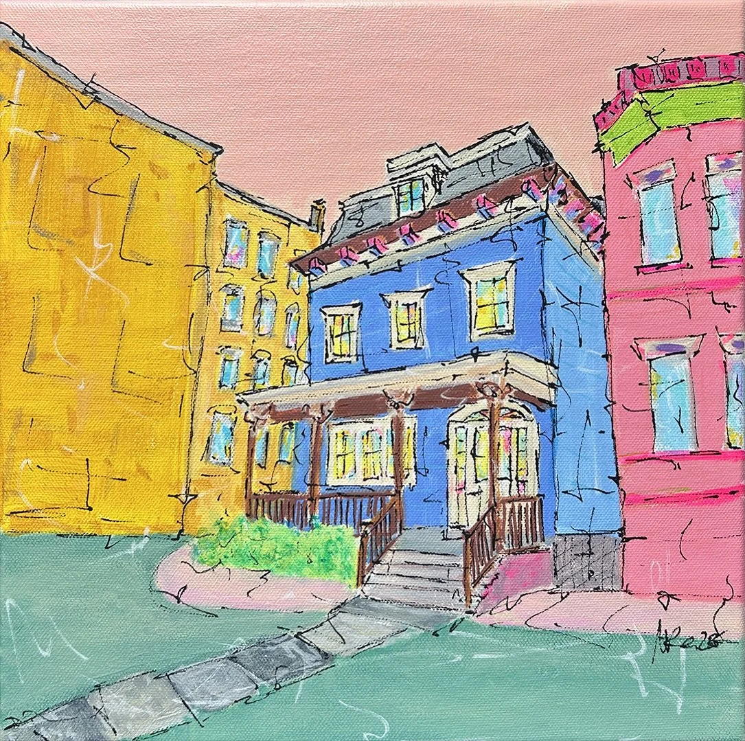 Goulash Is Good | 12“x12 - Acrylic Paint, Ink, Marker on Canvas  Mary McDonald, a home economics teacher at Ferris High School for 25 years and mother of six daugthers loved making Goulash. It may have been a family recipe with which she and he