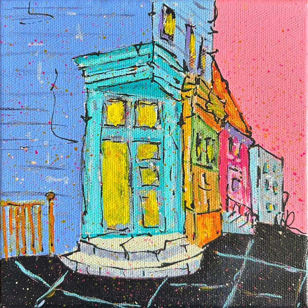 Six inches of city. I paint these small ones in between larger work and they always remind me why I started . Just a building, just the light, just this corner that had something to say. Wanna Piece of Me #7, acrylic + marker on canvas.