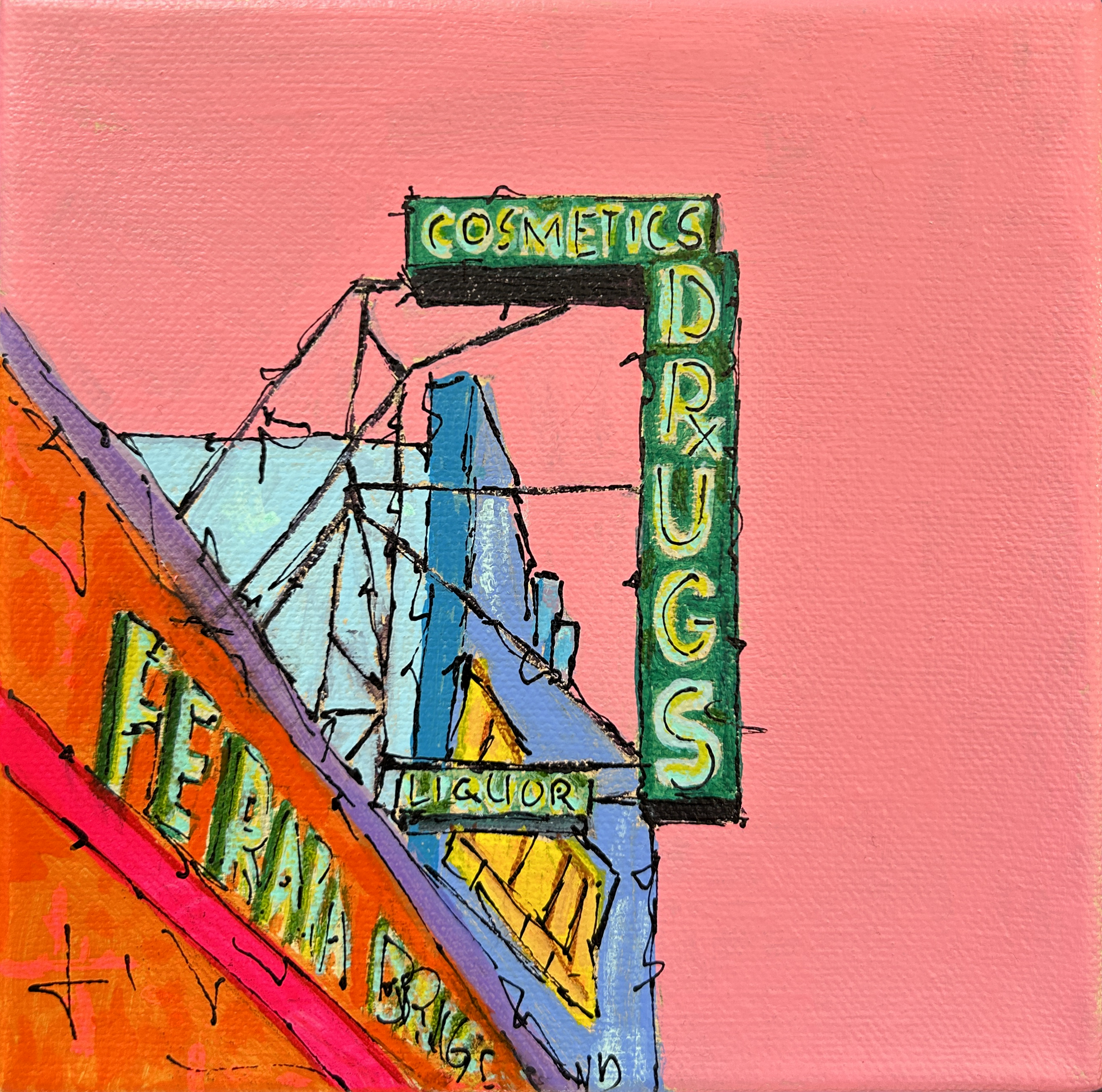 Wanna Piece of Me #2, 2025, Acrylic Paint, Marker on Canvas, 6x6