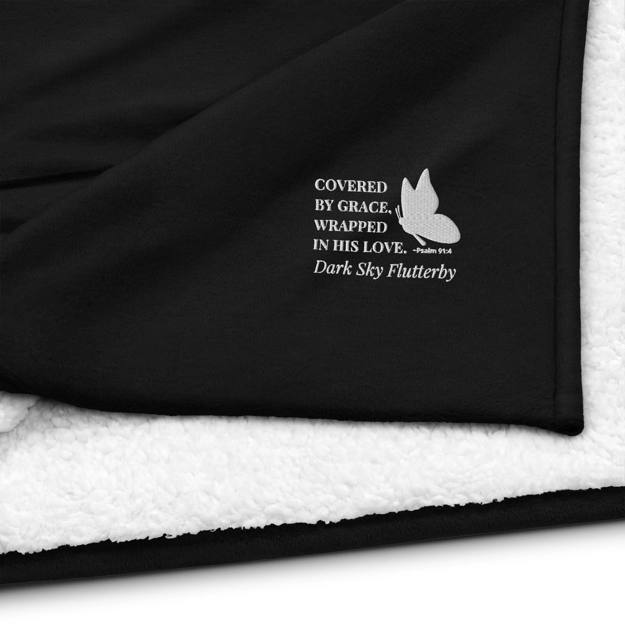 Covered by Grace, Wrapped in His Love Premium Sherpa Black Blanket