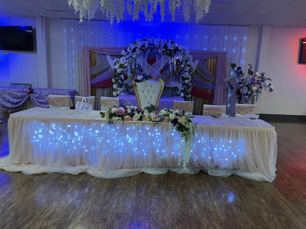 Grand ballroom decorated for a quinceañera