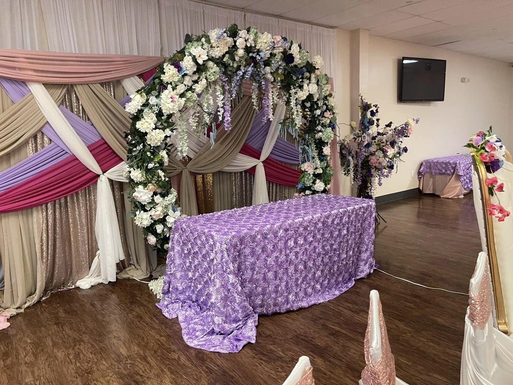 Balloon garland and dessert display styling