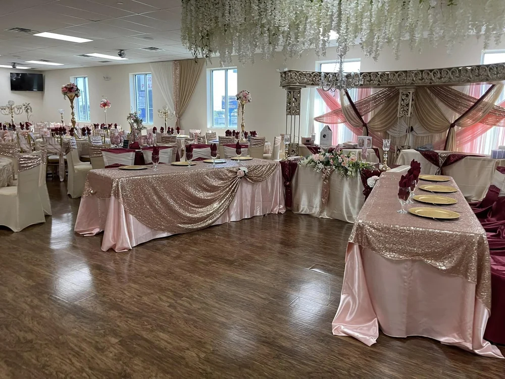 Banquet hall styled with elegant themed decor