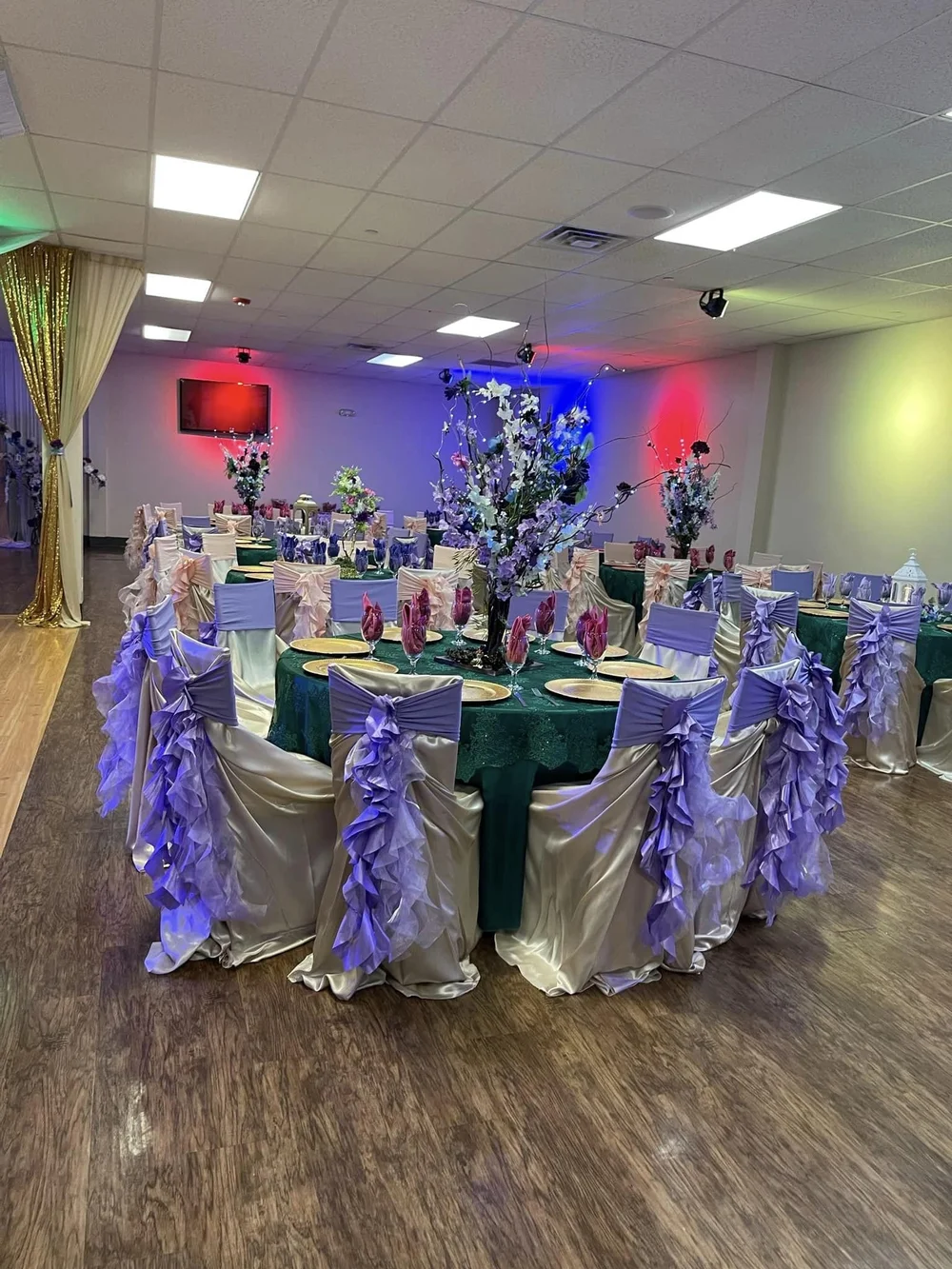 Decorated quinceañera entrance and photo backdrop