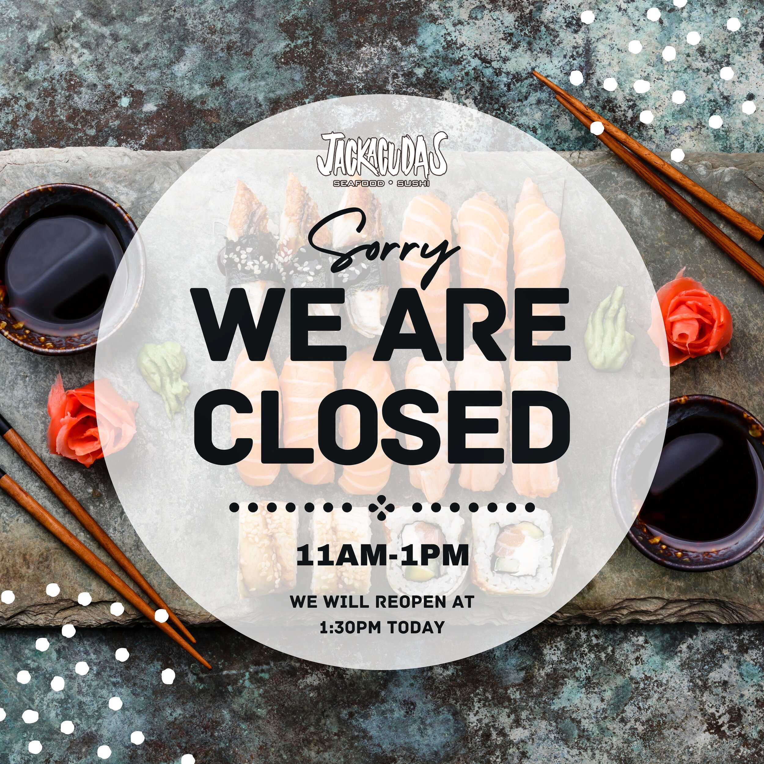 We are closed today from 11am-1pm for a private event. We will reopen at 1:30pm just in time for your favorite #HappyHour offerings starting at 3! 

See you there!

#jackacudas #events #destin