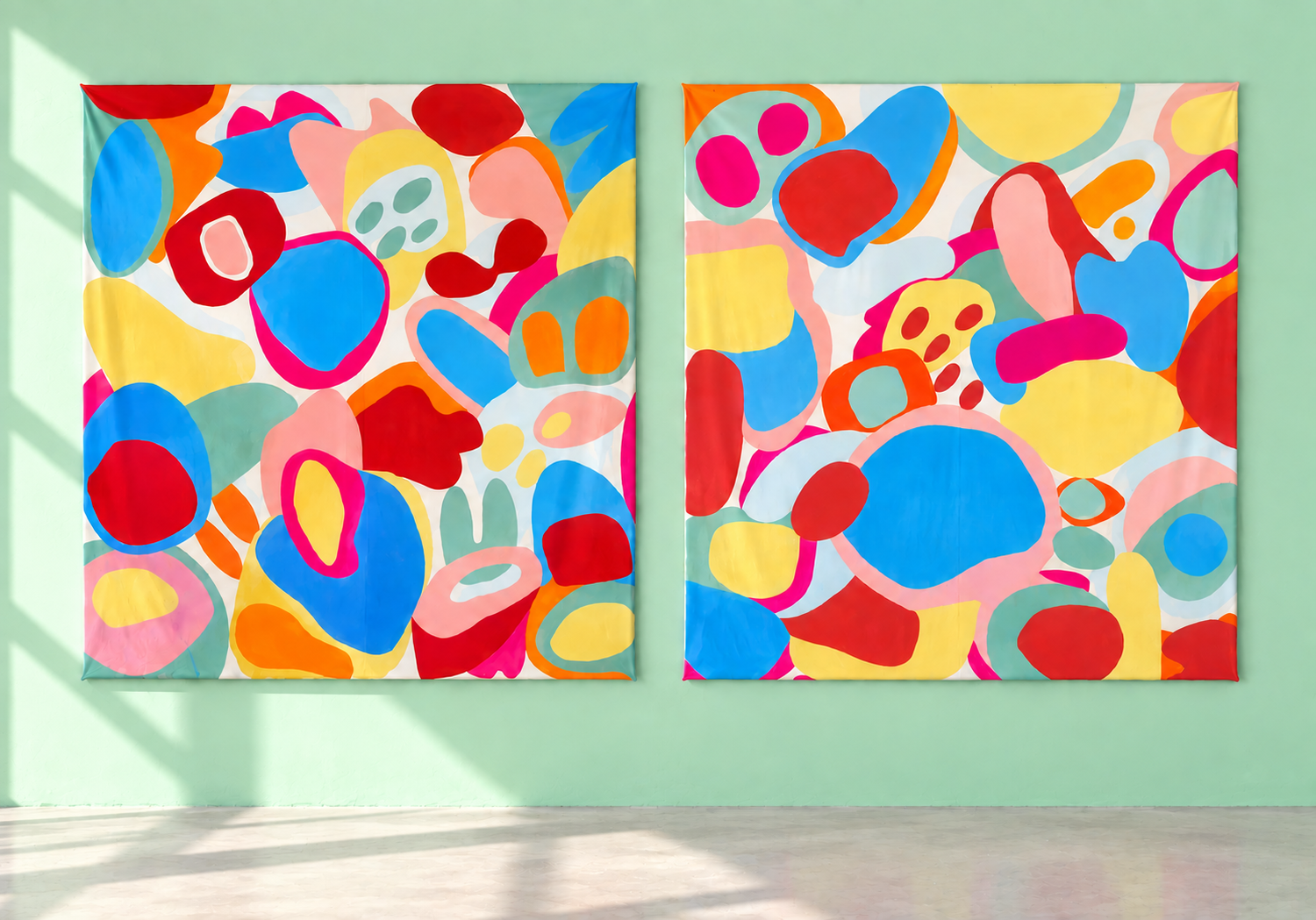 Inner Child, a series of two acrylic paintings on fabric by Anastasia Shi, 2023