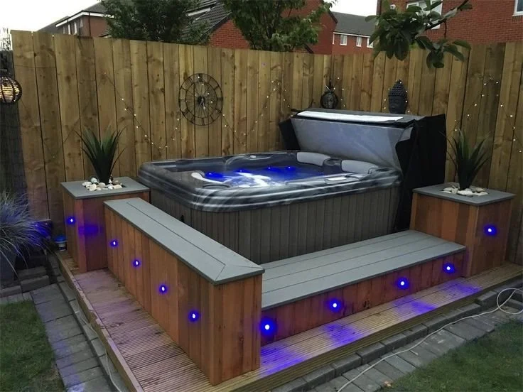 Hot tub installed with a deck