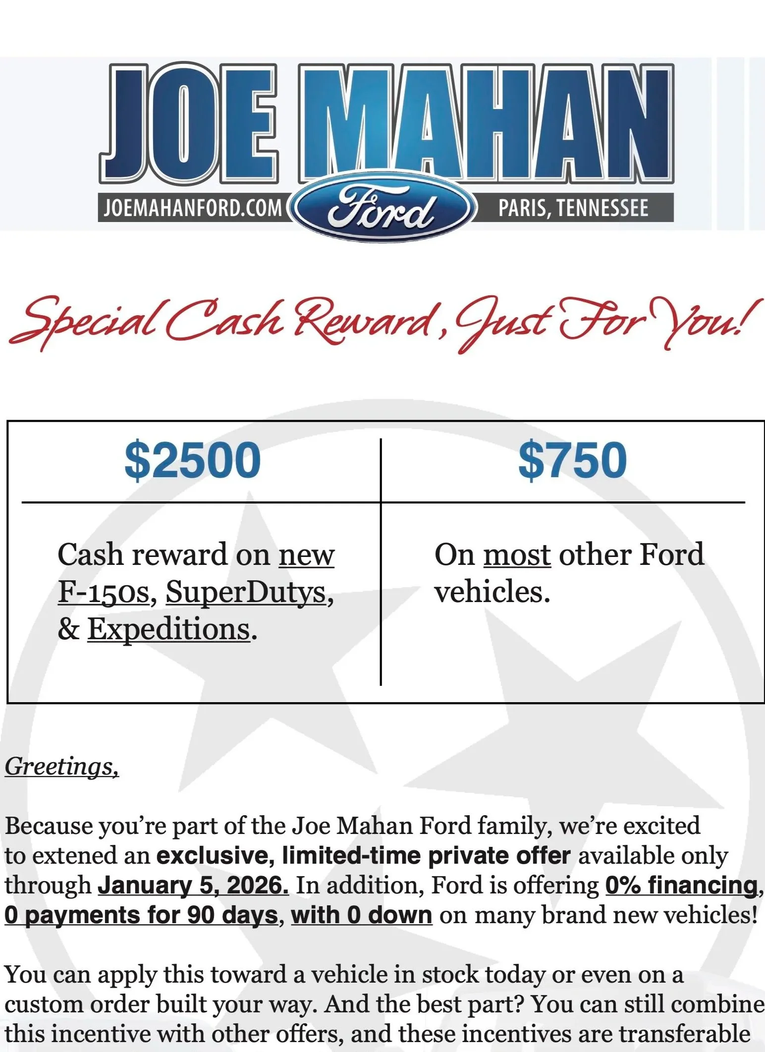 Joe Mahan Mail Flyer