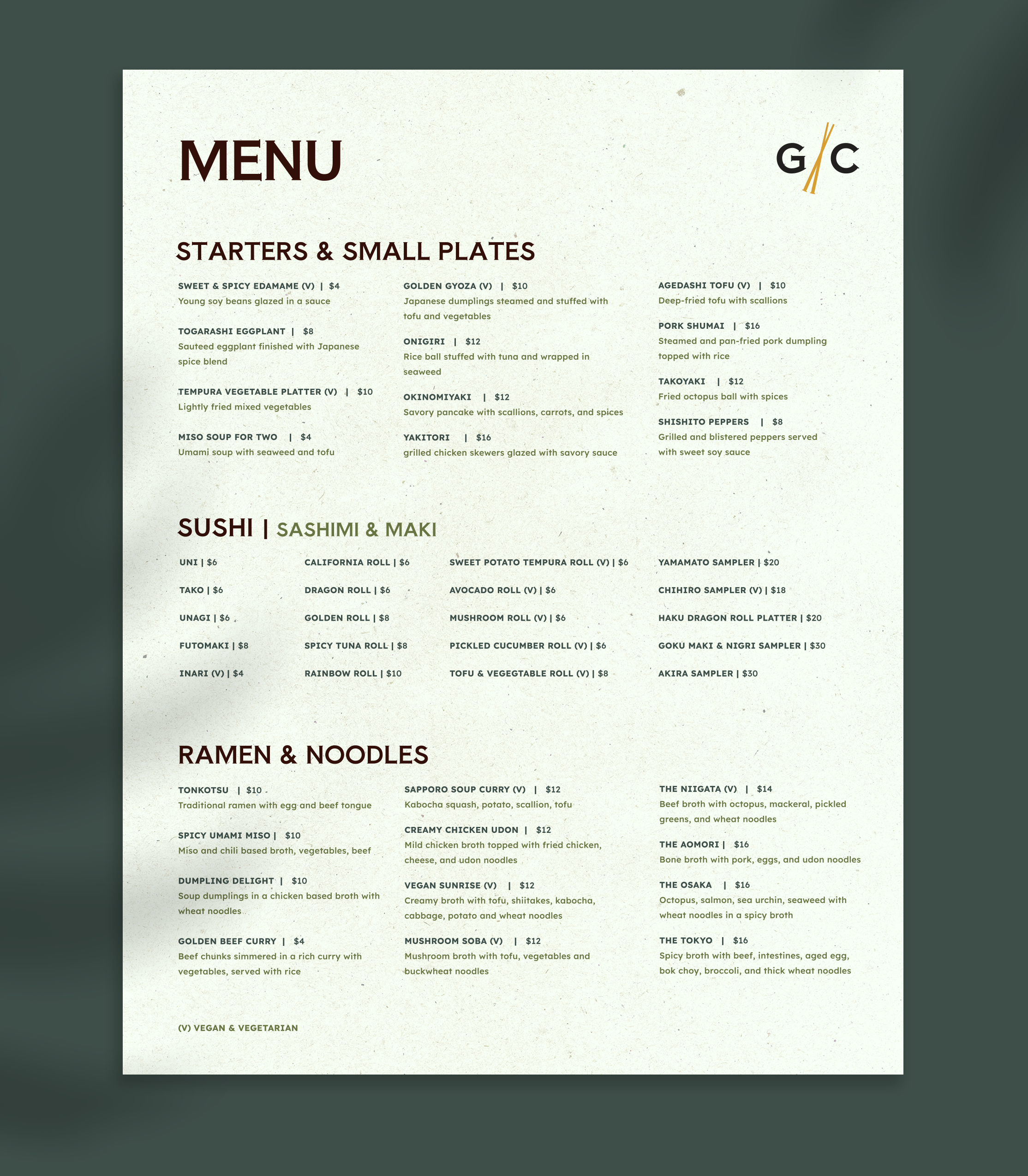 golden chopsticks menu design