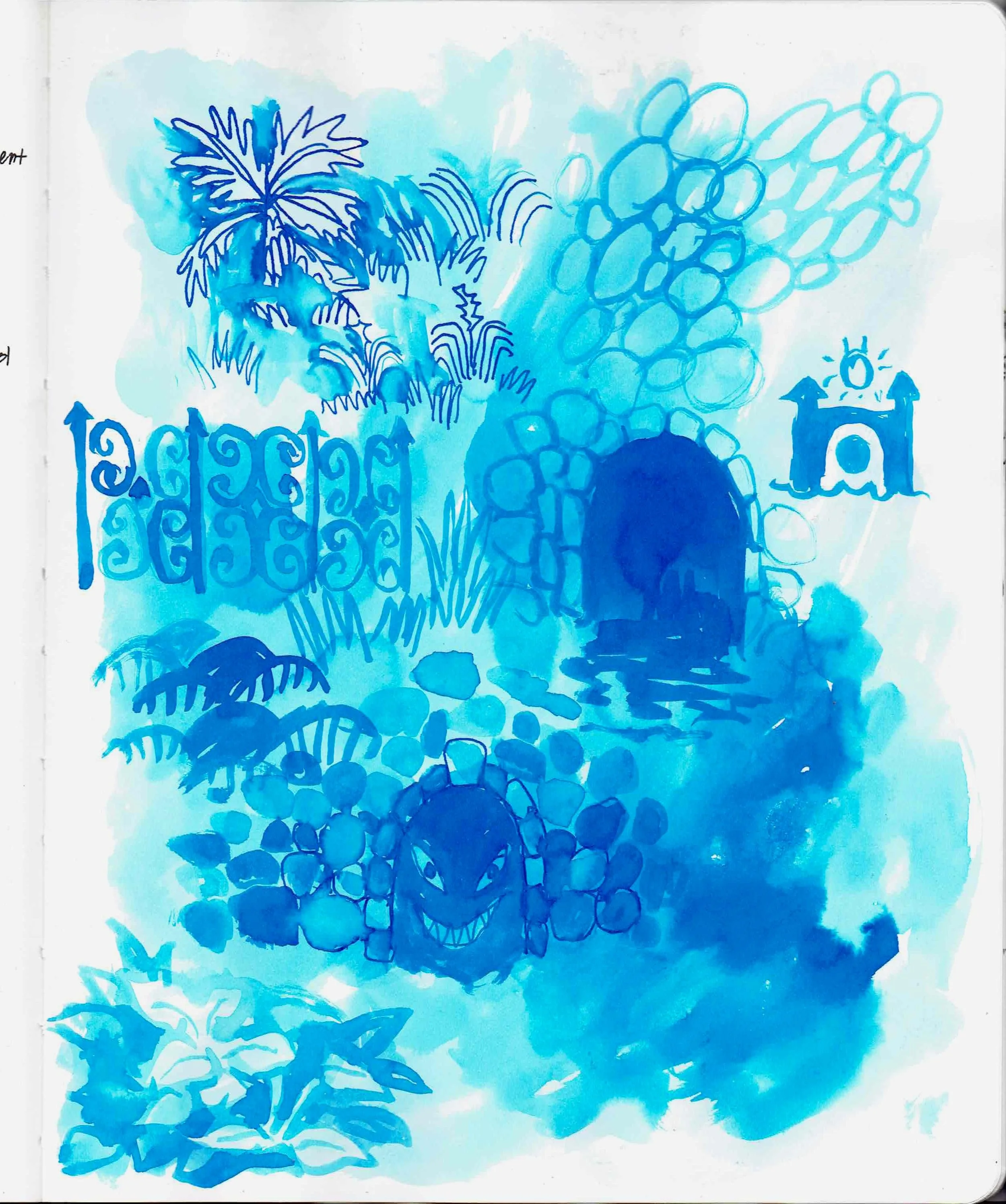 May 2026 sketchbook page. Experiments with ink.